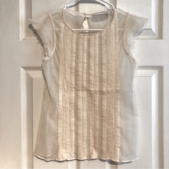 Jason Wu Tops - Jason Wu Ivory Cream Cotton Sheer Gauze Lace Mesh Cap Sleeve Top 0 XS
